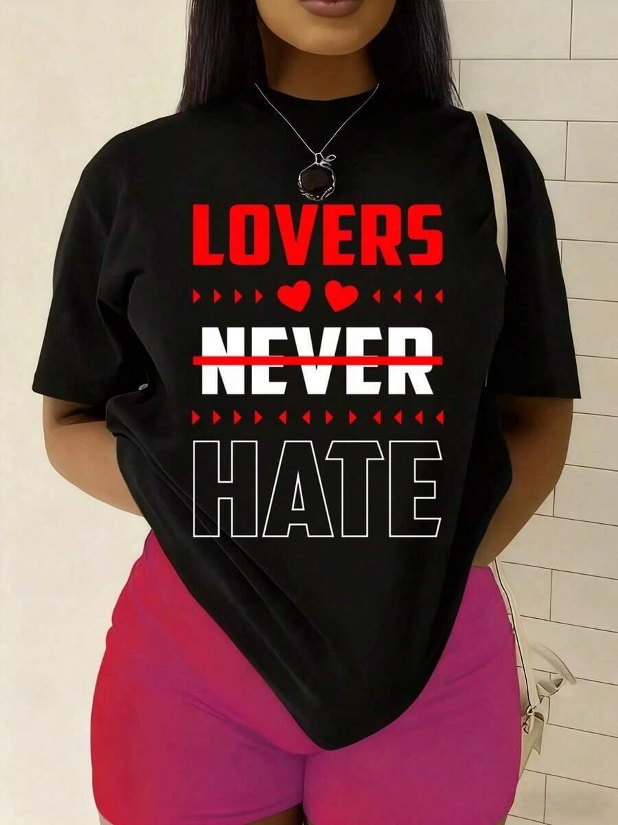 Camiseta única Lovers Never Hate diseño atractivo y moderno y2k ideal para quienes promueven el amor y la paz moda mexicana 2023 excelente para cualquier ocasión resalta tu estilo con esta camiseta especial y cómoda hecha para los amantes de la moda - Negro - Ver 1