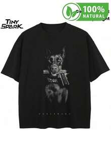 Camiseta negra de alta calidad con diseño de doberman estilo urbano ideal para hombres  moda personalizada ajuste cómodo marca Tiny Spark perfecto para destacar en cualquier ocasión casual - Negro - Ver 1