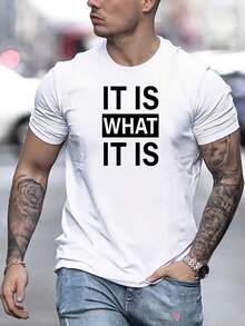 Es lo que es, camiseta estampada, camisetas para hombre, camiseta casual de manga corta para el verano. - Blanco - Ver 8