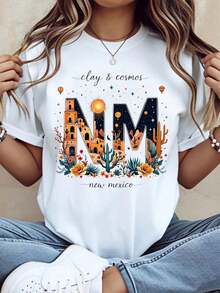 Camiseta Casual New Mexico Clay And Cosmos con Diseño de Paisaje Desértico y Cielo Estrellado para Mujer, Ropa Casual, Moda - Blanco - Ver 1