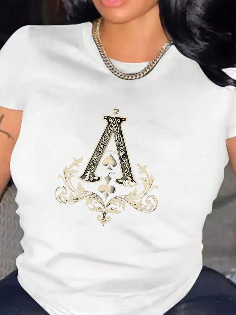 Playeras de Mujer de Algodón Oversize Moda 2026 ace spade, Camiseta Cómoda para Mujer, Suave y Sencilla para Uso Diario, Top de Manga Corta - Blanco - Ver 1