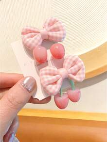 Set da 2/4 pezzi di fermagli per capelli da ragazza con fiocco a pois, quadri e ciondolo a ciliegia, fermagli laterali versatili per uso quotidiano, fermagli carini per frangia da studentessa, accessori per capelli estetici e carini per ragazze - Multicolore - Visualizzare 6