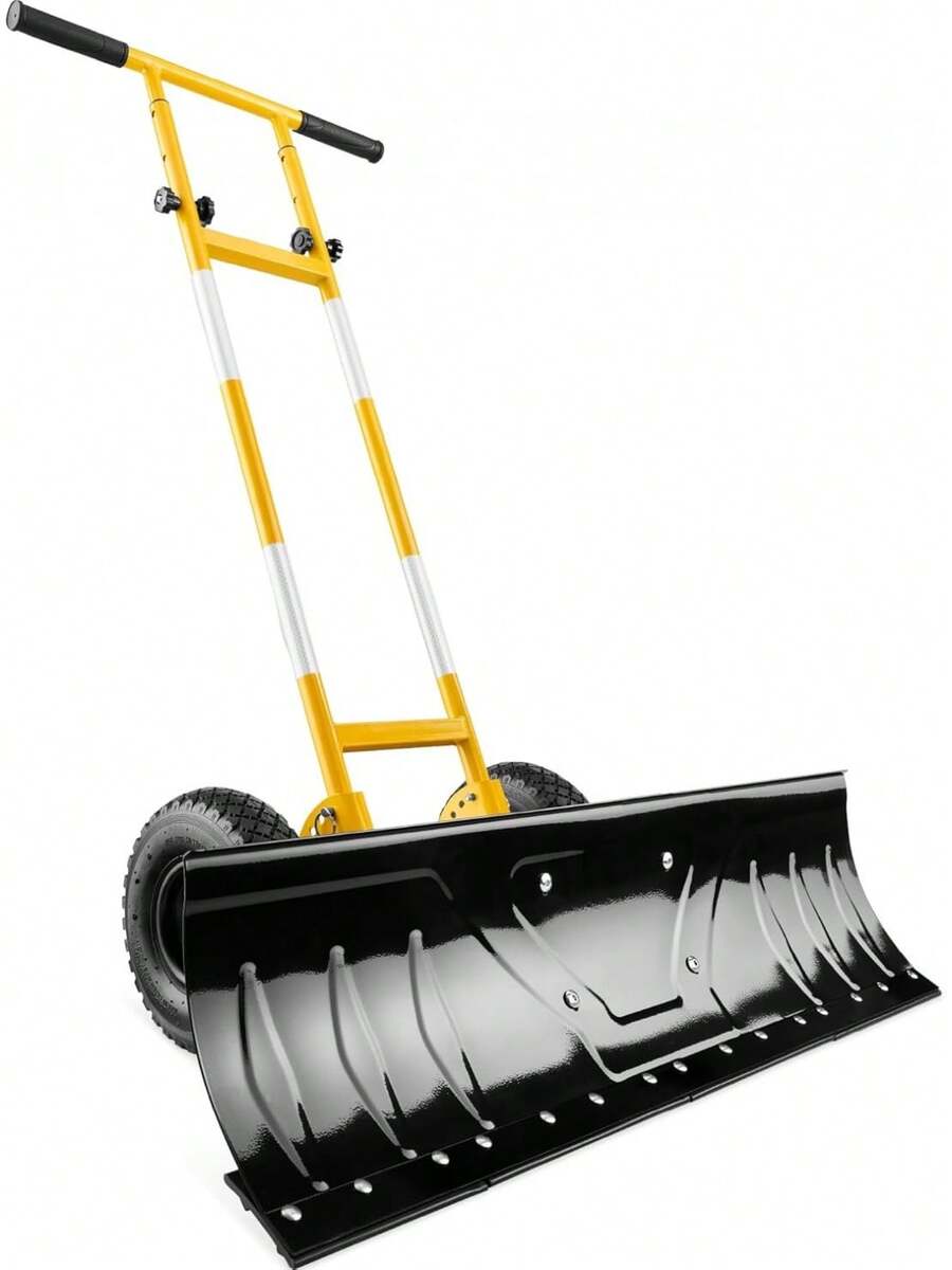Best Choice Products 36in Galvanized Blade Heavy-Duty 2-Wheel Snow Pusher Hand Plow For Snow Removal W/Wheels, Adjustable Handle, Blade Angle - Yellow - Yellow - View 1