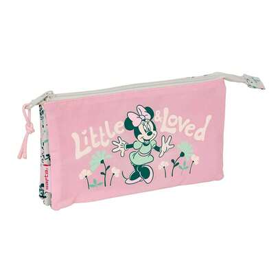 Safta | Double Pencil Case Disney Minnie Mouse Kids School Organizer With Two Separate Compartments And Zippers, Kids School Case With 1 Compartment And Zipper, Side Hand Handle