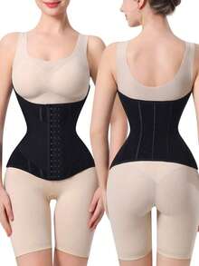 1pc Women's Compression Sports Bra Waist Trainer, Tummy Control Shapewear With Back Support Belt - Apricot - View 3