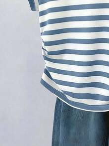 Camiseta de manga corta con pliegues y rayas, casual de verano para mujer - Multicolor 5 - Ver 3