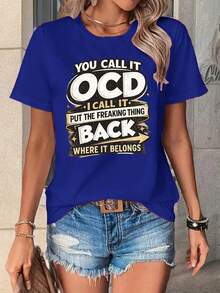Camiseta de Verano Premium Estampada para Mujer, Camiseta Deportiva Casual, Camiseta de Algodón de Manga Corta con Estampado de Dibujos Animados Vintage para Mujeres con Trastorno Obsesivo-Compulsivo (TOC), Camiseta Casual/Vacacional/Exterior para Primavera/Verano, Almacén Local, Casual Elegante - Azul - Ver 12
