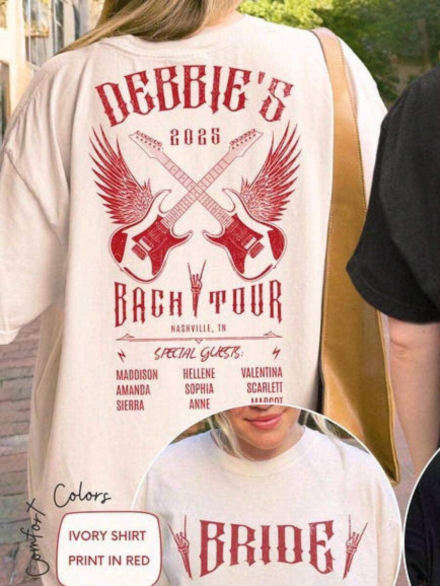 Custom Rock Bach Tour T-Shirt, Bachelorette Party T-Shirt, Bridesmaid Gift, Nashville Wedding Team, Final Tour T-Shirt, Individually Packaged - 白色 - 查看 1