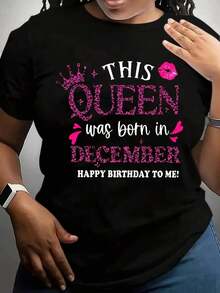 100% algodón, Camiseta de mujer "Esta Reina Nació En Diciembre Feliz Cumpleaños A Mí" con estampado de corona rosa y labios, Regalo para fiesta de cumpleaños de mujer. - Negro - Ver 8