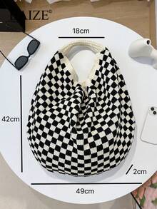 ENBEI 2026 Nova Bolsa de Praia Xadrez Primavera/Verão, Alça de Ombro Trançada à Mão, Bolsa Tote Grande em Crochê, Dobrável, Bolsa Feminina Elegante com Detalhes Vazados, Essencial para Passeios, Ideal para Encontros, Passeios, Compras, Férias, Cruzeiros, Presente Perfeito para o Dia das Mães, Dia dos Namorados, Dia dos Professores - Multicolorido - Ver 8