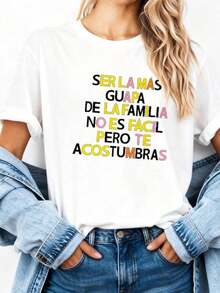 1 pieza de camiseta gráfica minimalista para mujer, ideal para camping, con estampado de pino y otras plantas, tela suave y elástica, cuello redondo, top casual, ropa de camping, diseño inspirado en la naturaleza, ajuste cómodo, atuendo diario, 180g de algodón 100%. - Blanco 3 - Ver 3