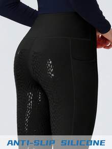 ROYALS MATTINI Enfärgade slim fit ridbyxor med fullt silikongrepp, sidofickor, professionell ridutrustning, sportsvart - Svart - Visa 1