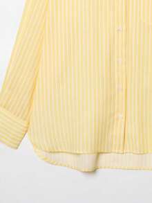 DEEKA Summer New Arrival Butter Yellow Graduation, Women Linen Loose Striped Casual Shirt - Yellow 1 - View 10