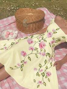 MOD Vestido floral con hombros descubiertos elegante para mujer - Amarillo - Ver 4