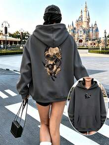Pokemon2026 Unisex Graphic Hoodie, Umbreon Moon & Stars Art Dual Print Front & Back Oversized Sweatshirt, Casual Streetwear Pullover For Fans - 灰色 - 查看 1