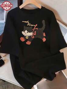 Camiseta de Mujer: Camiseta de Verano Moderna de Algodón Puro, Cuello Redondo Holgado, Ropa Versátil para Mujer, Camiseta Casual Cómoda para Adolescentes, Tops de Manga Corta Vibrantes y Juveniles para Uso Diario. - Negro - Ver 12