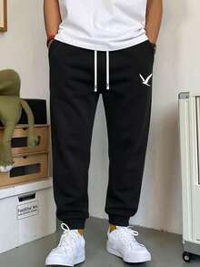 1pc Men's Casual Sweatpants, Loose Fit, Suitable For Jogging, Home & Outdoor Activities, Also Can Be Wedding Gift. Made Of 100% Polyester Fabric, With Drawstring Waistband For Adjustable Size, Multiple Colors Available. - Black - View 7