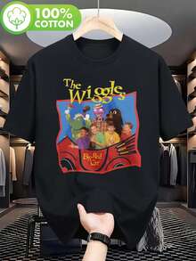 Camiseta de los Wiggles con diseño de coche rojo grande, para mujeres y hombres, con logotipos icónicos y personajes como Anthony, Greg, Murray y Jeff.Esta camiseta casual de manga corta y cuello redondo es adecuada para cualquier temporada y es lavable a máquina. - Negro - Ver 7