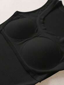 Top informal de tirantes con forro acolchado y ajuste ceñido de unicolor para mujer - Negro - Ver 4