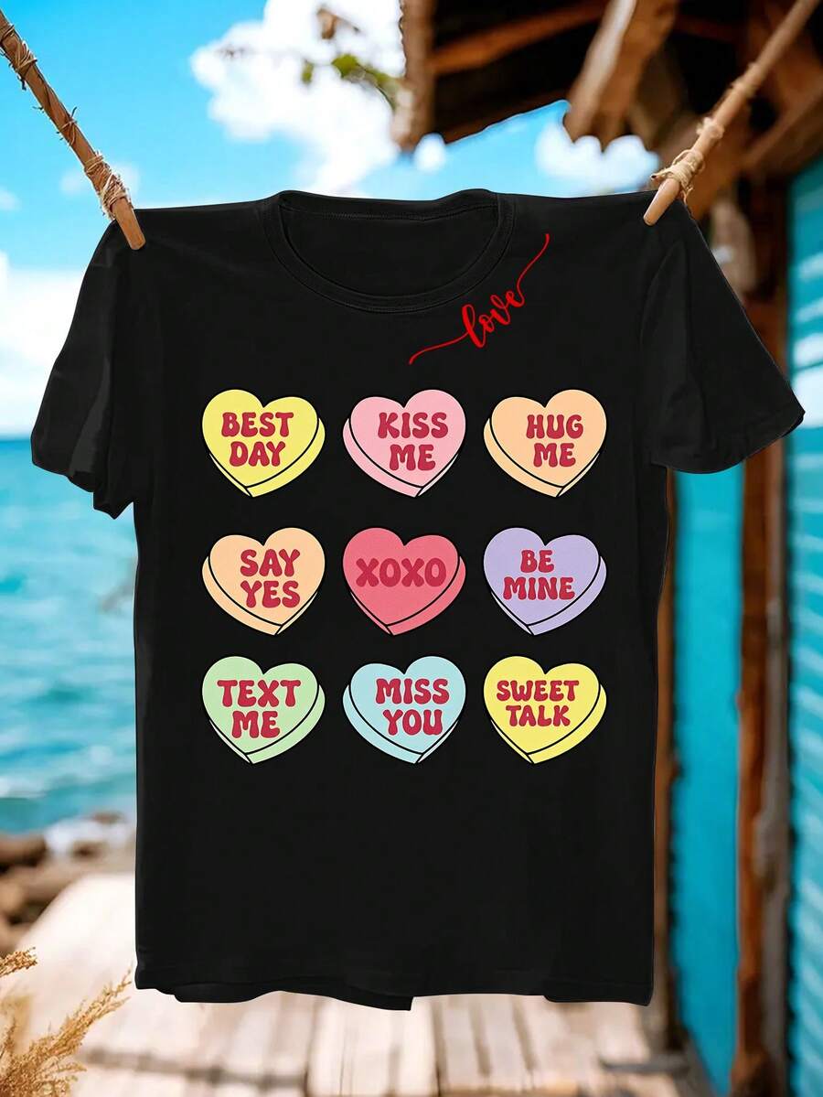 Camiseta para mujer del D￭a de San Valent￭n con estampado de caramelos de amor y palabras de bendici￳n - Top casual de manga corta y cuello redondo, letras de "Blah for the Love" impresas, para atuendos de primavera y verano, con bonita inscripci￳n de "Sweetheart" (lavable a m£quina)