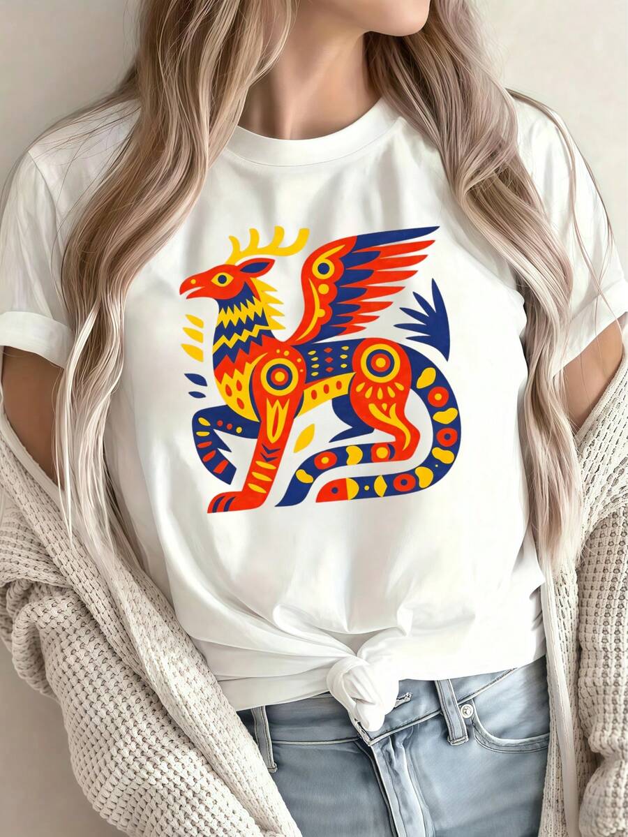 Playera para Mujer, Manga Corta, Cuello Redondo, Cómoda para Ir a la Playa, Salir con Amigas o Quedarse en Casa, Estilo Minimalista - Blanco - Ver 1