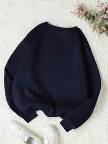 Women's Crew Neck Sweatshirt In Various Colors With Small Horse Print, Versatile Autumn/Winter Jacket - Wear With A Shirt - Latest Fashion - Màu xanh hải quân - Xem 2