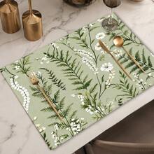 1 pieza Mantel individual de lino con elemento vegetal, tapete para desayuno, tapete para café, posavasos, base para tazón, accesorio de cocina, fácil de limpiar, apto para el hogar, restaurante, decoración de restaurante, regalo de vacaciones, regalo para amigos, juego de múltiples piezas - Multicolor - Ver 5
