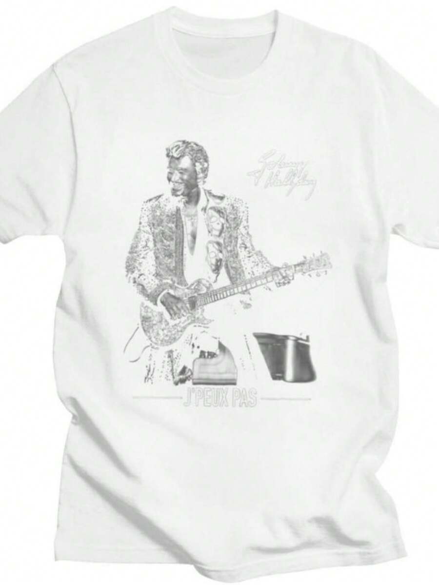 Women's Blouses Custom French Rock Legend Johnny Hallyday T Shirt Men Women 100 Cotton T-Shirt Leisure Tees Fashion Tshirts - 白色 - 查看 1