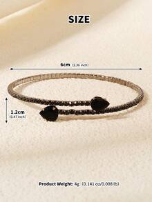 1 chiếc vòng tay điều chỉnh được màu đen đính đá Cubic Zirconia với họa tiết giọt nước, viền mạ bạc, phong cách Gothic tối giản. - màu đen - Xem 9