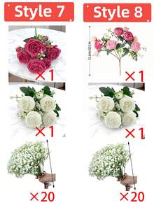 22pcs Artificial Peony Flowers With Baby's Breath, Mixed White And Pink Peonies And Baby's Breath, Suitable For Home Decor, Photography Props, Wedding Decoration, Bridal Bouquet, Valentine's Day, Holiday Decoration, Artificial Flowers, Spring Decor, Home And Office Decoration, Floral Arrangement, Artificial Centerpiece, Outdoor Garden And Yard Decor, Wedding Birthday Bride Gift Party Decoration, Mother's Day Gift - Multicolor - View 20
