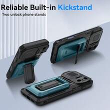 Mechanical Armor Series Wallet Phone Case For IPhone 17 Pro Max, With Semi-Automatic Card Slot (Can Hold 3-4 Cards), RFID Anti-Theft, Kickstand, Camera Lens Protection, And Wallet Function, Heavy-Duty Rugged Phone Protective Case - Black, Fit For IPhone 13 14 15Pro 16Plus 17 Pro Max Air - Blue - View 6