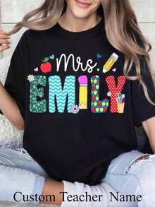 2026 Nuevos productos de gran : Camiseta de algodón de cuello redondo para mujer, 1 pieza, Camiseta personalizada con nombre de MAESTRO, Camisetas personalizadas para maestros, Camiseta retro personalizada con nombre de maestro, Camiseta personalizada con nombre de maestro, Regalo para maestro, Camiseta para maestro, Camiseta linda para maestro, Camiseta para regreso a clases, MRS. Camiseta con Nombre, Alta Gama, Verano, Ropa para el Hogar, Moda, Novedad 2026 - Negro - Ver 7