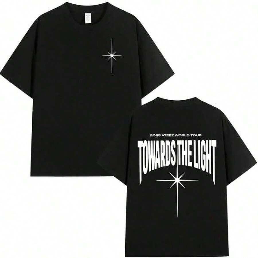 Camiseta Ateez World Tour Towards The Light 2025, Camiseta de Moda Coreana para Hombres y Mujeres, Estilo Casual - Negro - Ver 1