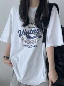 Women's Clothing. Short-Sleeved T-Shirt With A Round Neck And Print, Casual And Loose-Fitting Style For Women, Versatile Japanese Style For Spring/Summer, White. Suitable As A Gift. Women's T-Shirt. Blouses > Elegant. Boho Chic. Women's Shirts - 白色 - 查看 4