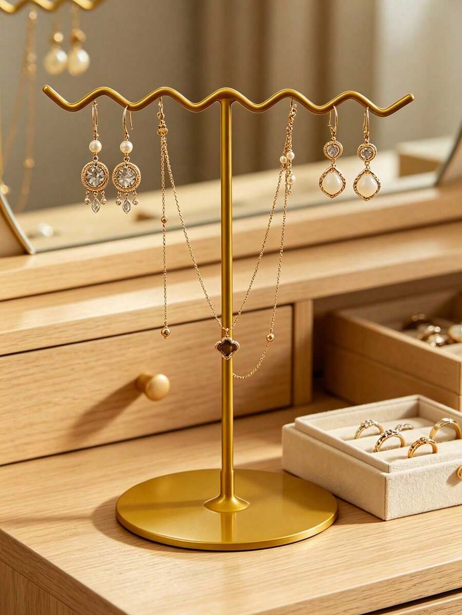 Metal Jewelry Storage Rack Multifunctional Necklace Hanging Hook Rack, Home Vertical Jewelry Display Rack Metal Design, Suitable For Necklace Bracelet Earring Ring Key Jewelry Tower, Space-Saving Desktop Vanity Decor, Suitable For Women Girls Fashion Enthusiasts Home Bedroom, Vanity Cabinet Surface Display Storage, Iron Style Jewelry Storage Rack Practical Decorative Display Rack Home Essential Accessory - Multicolor - View 1