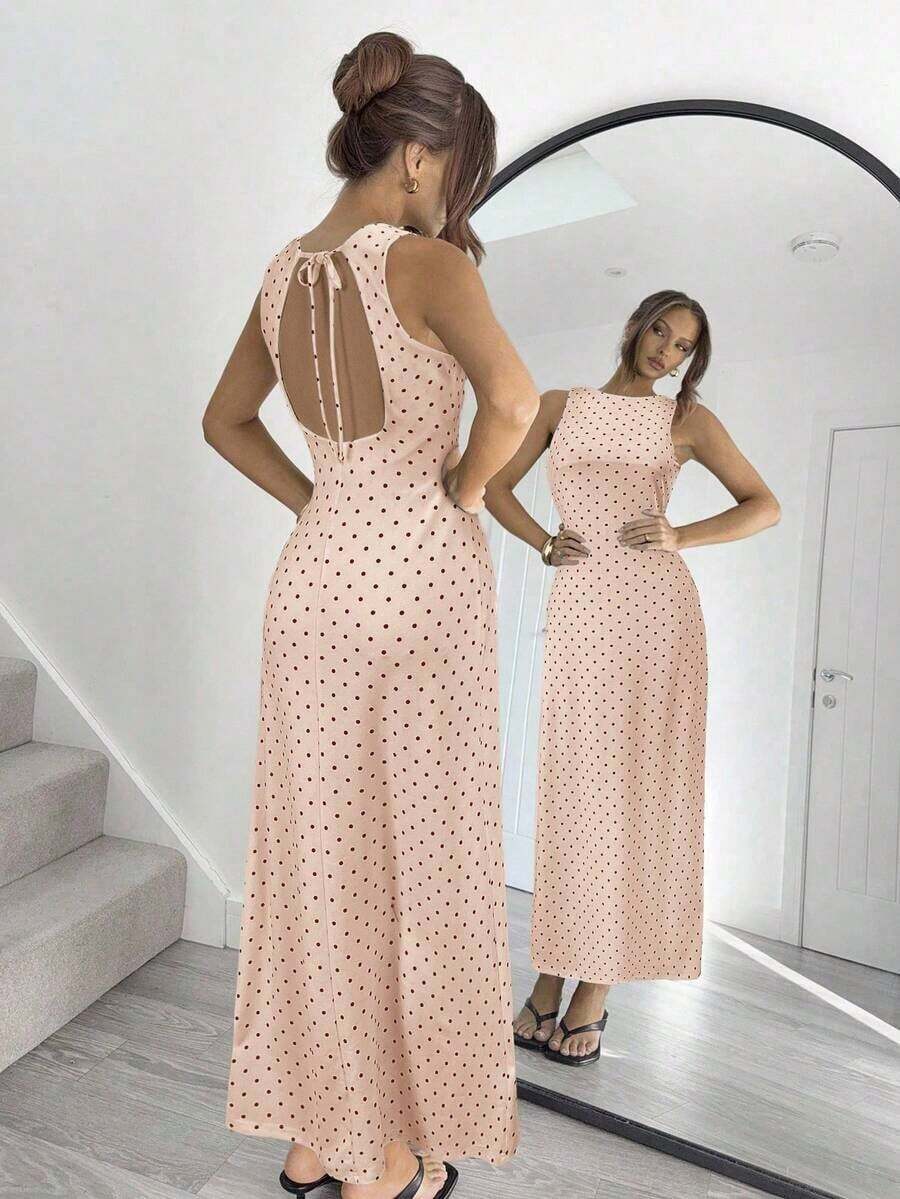 Vestido de verano con espalda abierta, tirantes y estampado de lunares sexy para mujeres - Multicolor - Ver 1