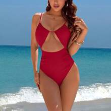 New One-Piece Hot Spring Sexy Swimsuit, Quick-Dry, Color-Blocking Swimwear For Women - Red - View 1