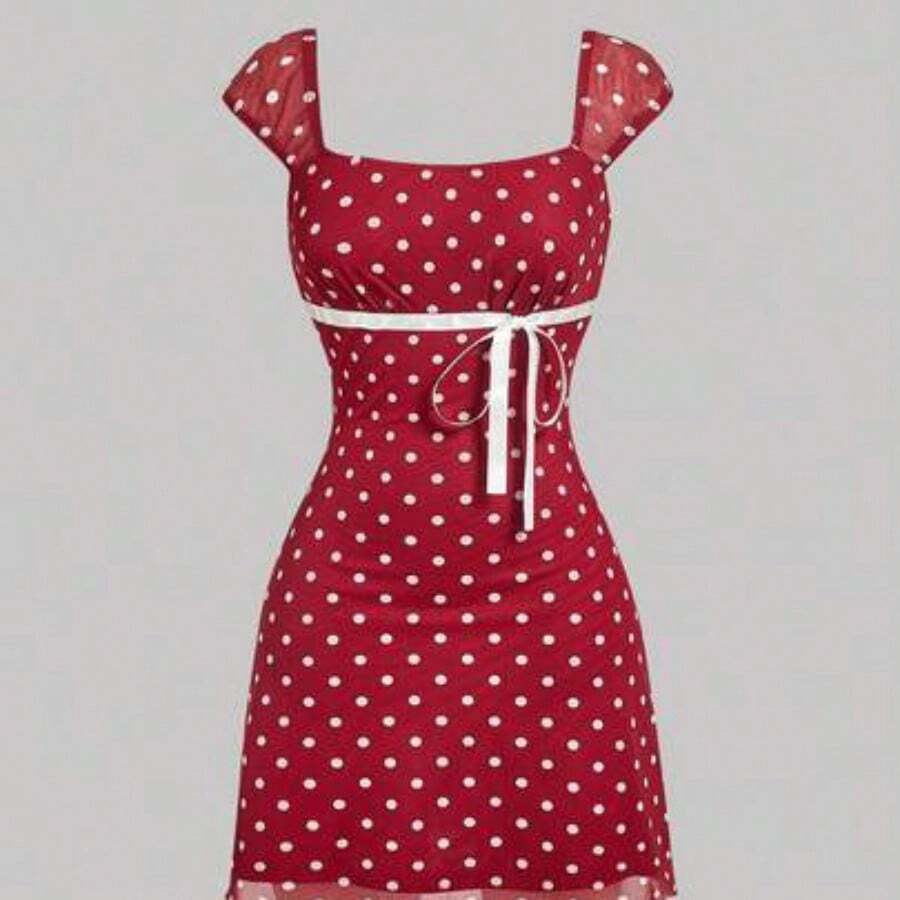 Nana's Women's Clothing Store  MOD Vestido con estampado floral de pliegues de malla con lazo - Burdeos - Ver 1