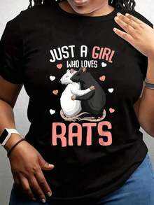 Manga Cortasummer outfits for womenCamiseta Gráfica Casual De Mujer Just A Who Loves Rats - Tela De Punto Suave Y Transpirable, Manga Corta, Cuello Redondo Lavable A Máquina, Top De Moda Primavera-Verano, Las Ratas Son Mi Cosatops de mujerVintage - Negro - Ver 1