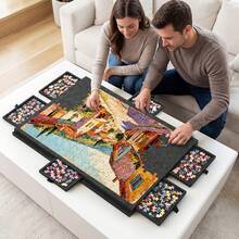 Senmeo Foldaway Felt Puzzle Mat (1000pcs), Portable Large Puzzle Board With 6 Color Drawers, Multi-Function Puzzle Table For Storage/Display/Playing, Gray - For 1500-piece Puzzles - View 9