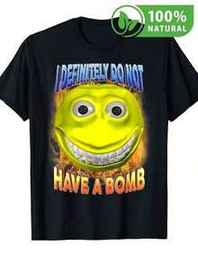Camiseta negra con sonriente y frase divertida diseño impactante original ideal para destacar en cualquier lugar moda urbana cómoda para outfits casuales tejido suave y resistente perfecta para expresar tu estilo único añade un toque de humor y personalidad a tu guardarropa - Negro - Ver 1