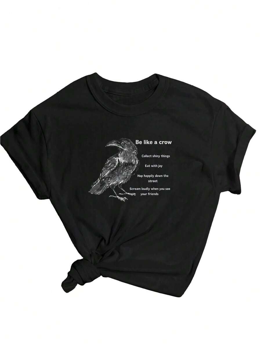 Una camiseta de manga corta para mujer, moderna, a la moda, retro y de corte holgado, adecuada para actividades al aire libre en primavera y verano.Una camiseta cómoda y elegante para mujer con un logotipo de letra impresa que presenta la cita inspiradora "Los cuervos son como los cuervos", ofreciendo un diseño casual, cómodo, versátil, sencillo, de cuello redondo y manga corta para el verano.blusas para mujer,blusas casuales para dama,tops,, mujer premium,y2k,playeras de mujer curvy,ofertas y liquidaciones ropa mujer,playeras deportivas para mujer,,playeras de hombre, mujer,blusas>elegante ZTW0 - Negro - Ver 1