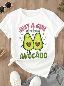 Camiseta de Mujer "Solo Una Chica Que Ama los Aguacates" con Diseño de Pareja de Aguacates, Ideal para Ropa Casual y Conjuntos Divertidos, Perfecta para Uso Diario e Ideas de Regalo - Blanco - Ver 2