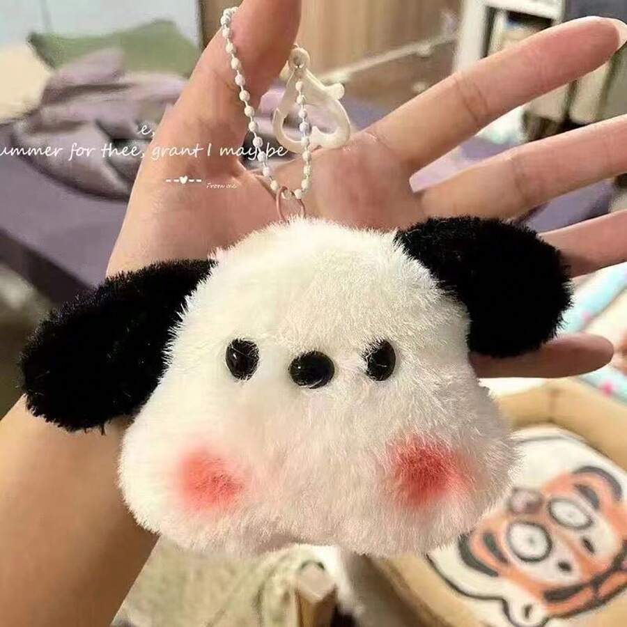 1pc Cute Plush Pochacco Doll Pendant, Soft And Adorable Sanrio Cartoon Puppy Plush Doll, Girly Pink Blush Plush Doll, Phone Chain Backpack Pendant, Healing Ugly-Cute Small Pendant, Student Stationery Decoration, Birthday Gift, Cute Animal Doll - Black and White - View 1