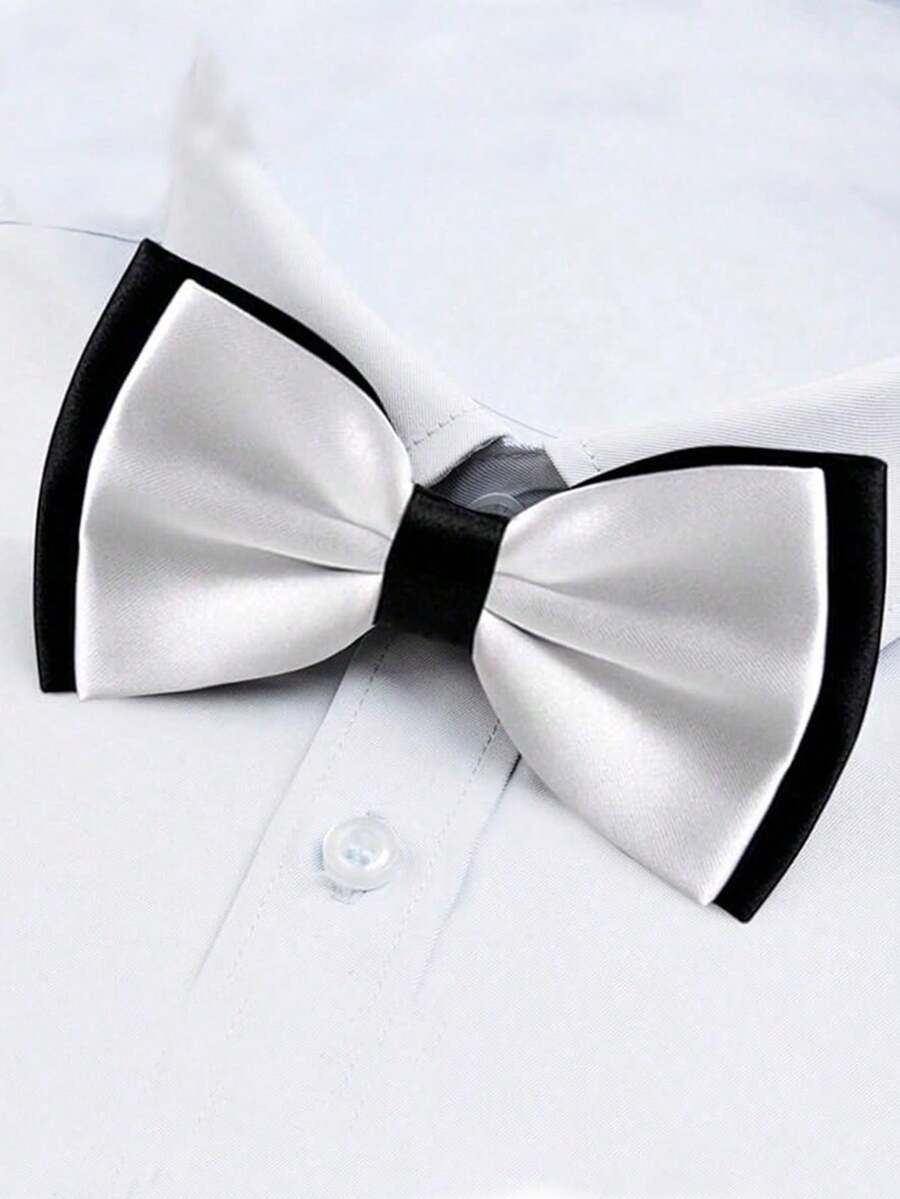 1pc Men's Dual-Color Double-Layer Bow Tie, Adjustable Bow Tie - Black and White - View 1