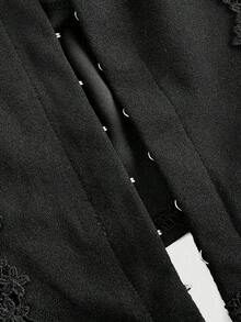 MOD Blusa de manga de campana con recorte de volantes y bloqueo de color para ceñir la cintura de la mujer - Blanco - Ver 3