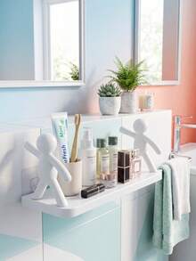 Human-Shaped Wall-Mounted Storage Rack, No Drilling Required, 25.5x10.5x11cm, White PP Material, Suitable For Shower, Sink, Vanity, Can Store Soap, Lotion, Sponge, Razor, Lightweight And Durable, Suitable For RV, Dorm, Small Apartment, Anniversary/Independence Day/Thanksgiving Gift - Multicolor - View 1