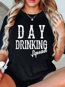 Camisetas de Algodón con Estampado Divertido de Bebidas para Días Frescos, Regalo para Grupos de Bebedores de Alcohol, Camiseta Transpirable y de Ajuste Cómodo para Mujer, Manga Corta, Cuello Redondo, para Todas las Temporadas, Camisetas Gráficas de Algodón Puro para Mujer - Negro - Ver 7