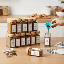 18/12/6pcs Glass Spice Jars With Bamboo Lids Set - Rust-Proof, Essential For Kitchen And Dining Table, Suitable For Halloween, Christmas Storage, And Kitchen Sugar Canisters - Multicolor - View 8