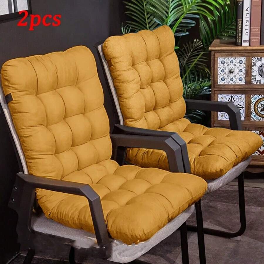 TOLSWE 1/2-Piece Set Of Thickened Polyester Seat Cushions, Suitable For Lounge Chairs-Comfortable And Soft, Machine Washable, With Straps, Providing Full Back Support, Suitable For Garden Furniture, Outdoor Seating, And Both Indoor And Outdoor Use - 2 Yellow - View 1